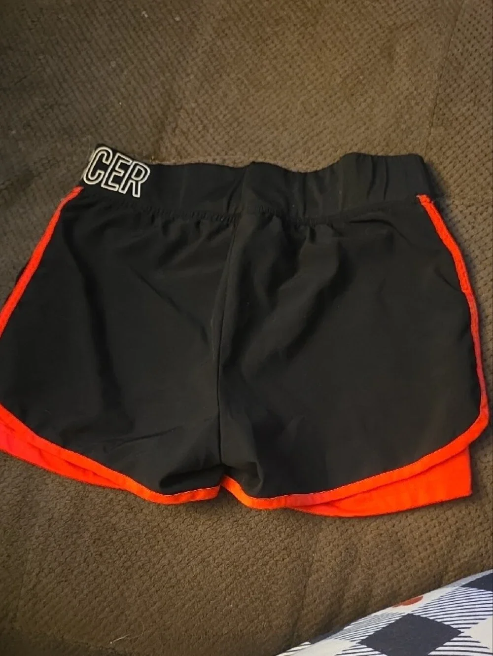 JUSTICE: Girls Black & Orange Athletic Shorts With Soccer Logo